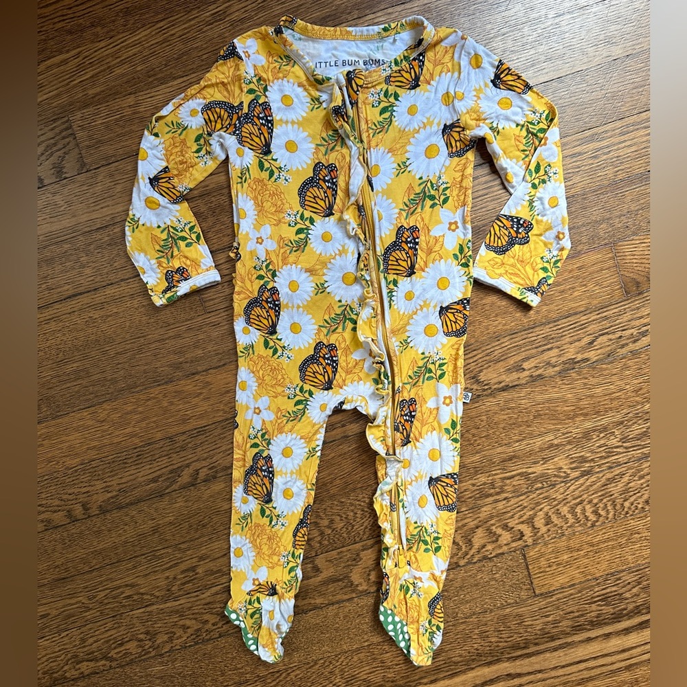 Little Bum Bums Monarch Butterfly longleeve ruffled footie 2T
